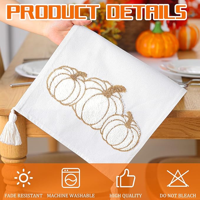 Breling Thanksgiving Fall Pumpkin Table Runner Thanksgiving Pumpkin Rectangle Table Runner Fall Autumn Harvest Decoration for Kitchen Dining Home Dinner Party 13x72 Inch(White)