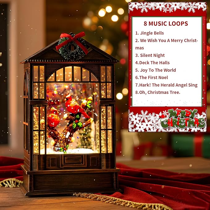 Christmas Snow Globes Cardinal Music Water Lantern Holiday Decorations Gifts for Family Children or Friends