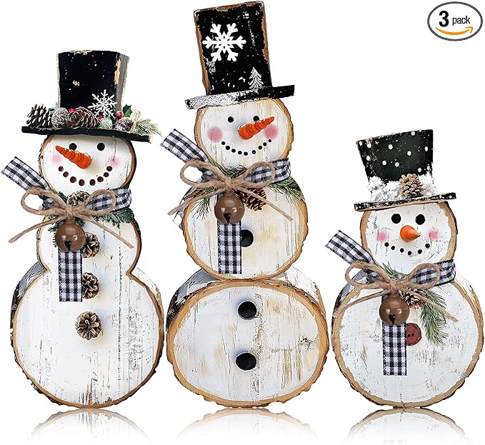 Barydat 3 Pcs Snowman Christmas Decor Winter Table Decorations Snowman Table Centerpieces Winter Rustic Indoor Sign Decor Tiered Tray Block for Xmas Holiday Party Indoor Home Room Decorations