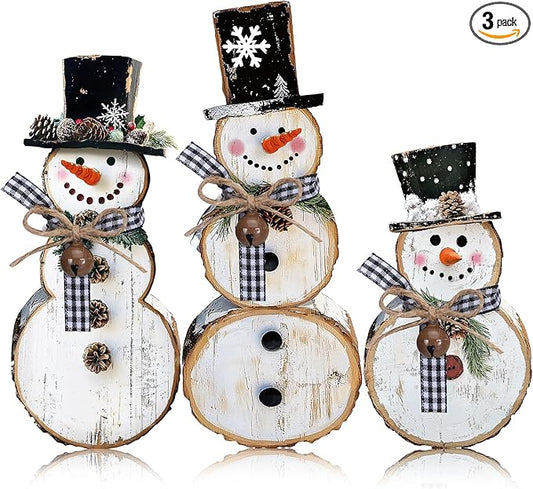 Barydat 3 Pcs Snowman Christmas Decor Winter Table Decorations Snowman Table Centerpieces Winter Rustic Indoor Sign Decor Tiered Tray Block for Xmas Holiday Party Indoor Home Room Decorations