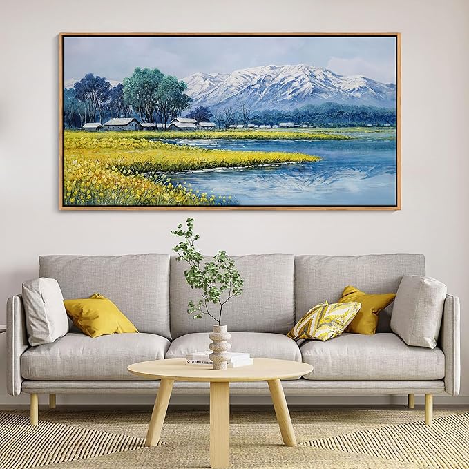 Landscape Wall Art - Japanese Mountain Nature Canvas Artwork for Living Room, Rustic Wall Art, Country Wall Decor, Farmhouse Paintings, Yellow Scenery Wall Pictures for Bedroom 24×48IN