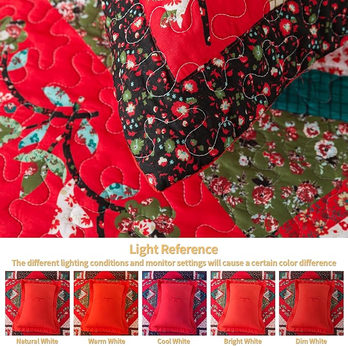 VAPUTAR King Quilt Bedding Set, Cotton Christmas Quilt Bedding Set Lightweight Coverlet with 2 Shams(98"X106"), King Quilts Set for All Season, Farmhouse Style Bedspread