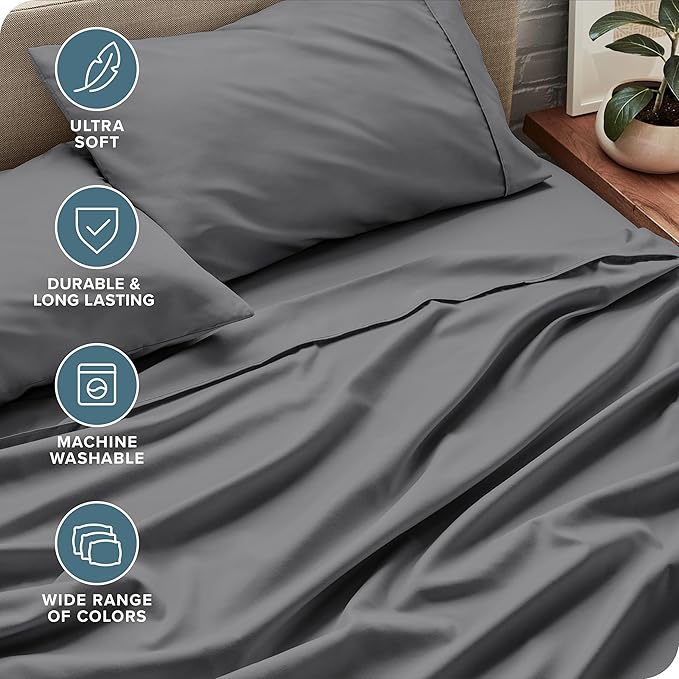 Bare Home Full Sheet Set - Luxury 1800 Ultra-Soft Microfiber Full Bed Sheets - Double Brushed - Deep Pockets - Easy Fit - 4 Piece Set - Bedding Sheets & Pillowcases (Full, Grey)