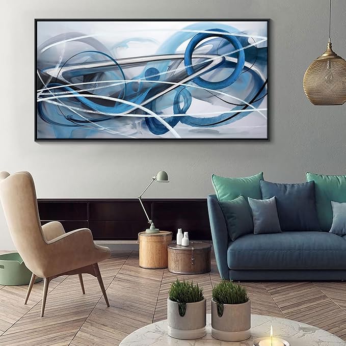 Blue Abstract Wall Art Modern Canvas Wall Decor Paintings Abstract Artwork for Living Room Pictures for Bedroom Office Home Decor Framed Artwork Decoration for Walls 29×58IN