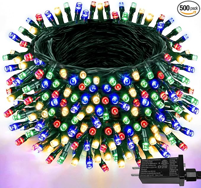Upgraded 165FT 500 LED Multicolor Christmas String Lights Indoor & Outdoor, Memory Function & Timer & 8 Modes, Green Wire Waterproof String Lights for Xmas Tree Holiday Party Garden Decor (Multicolor)