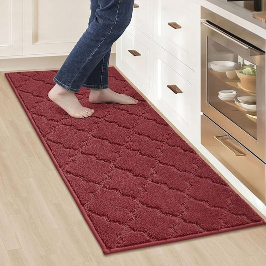 COSY HOMEER-Kitchen-Rugs 20"x48" Non-Slip Absorbent Soft Kitchen Runner Rug Polyester Kitchen Mats for Floor Washable Kitchen Standing Floor Mat for Sink Mat,Hallway,Laundry,Red