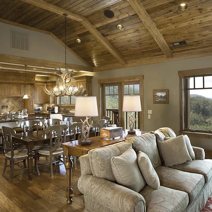 Dungoo Rustic Western Lamp Set of 2 - 26" Farmhouse Table Lamp with 2 USB Ports, Natural Antler Design for Bedroom, Living Room, Office (Rustic Brown)