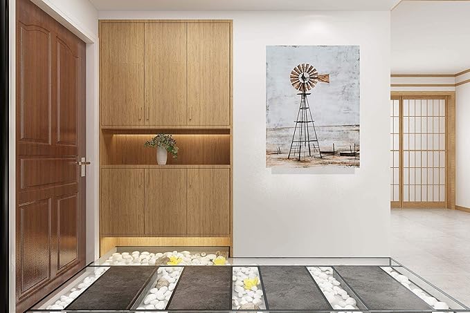 Yihui Arts Windmill Wall Decor Modern Rustic Canvas Wall Art Paintings with Textured Contemporary Abstract Artwork Pictures for Living Room Bedroom Farmhouse Home Decor