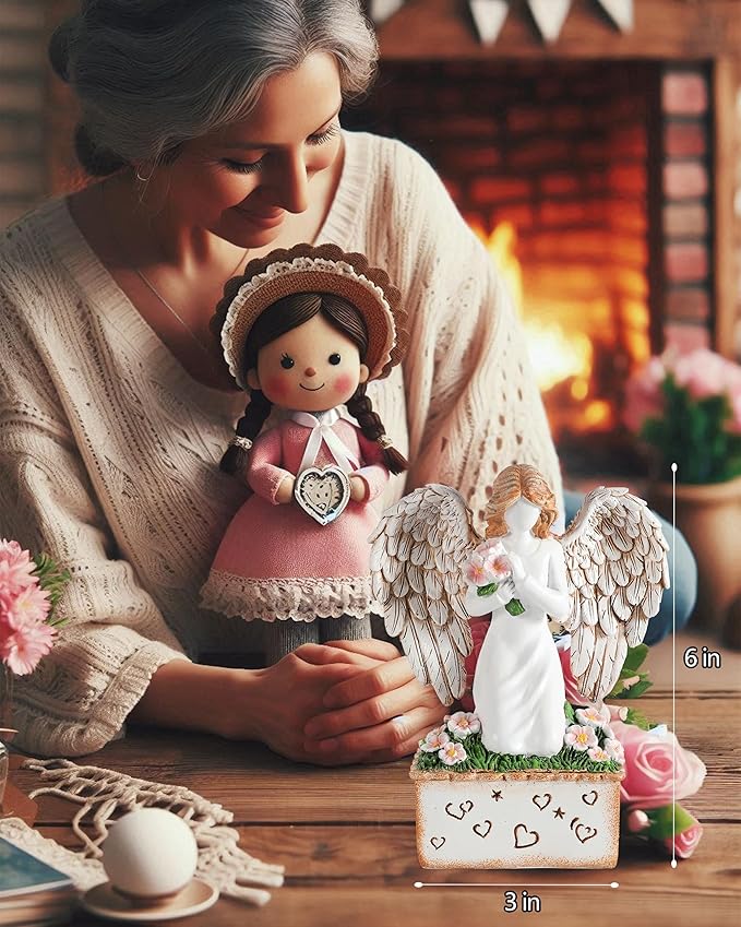 Angelic Embrace - Resin Angel Figurine with Bouquet and Heart Accents Decorative Base - A Gift to Express Unwavering Love, Remembrance, Sympathy, Comfort Healing for Women Girls (Angel)