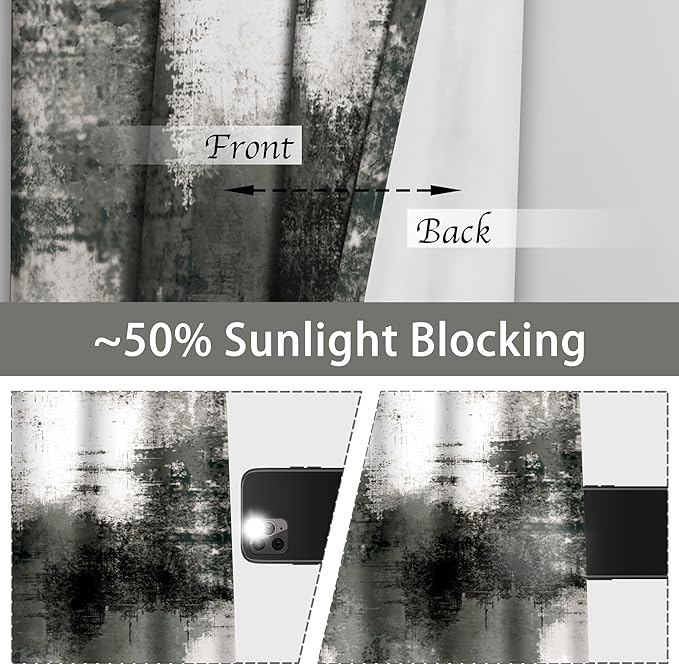 Asuexpect Abstract Curtains 2 Panels Abstract Rust Curtain Room Darkening Grommet Window Treatments Modern Decorative for Bedroom Living Room, 52x63 Inches, Black Grey