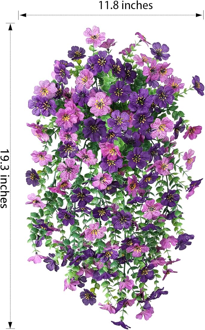 HyeFlora Artificial Flowers for Outdoors Decoration, 2Pcs Dark Purple and Purple Fake Hanging Flowers, UV & Fading Resistant, Faux Decor for Porch Patio Balcony Planter
