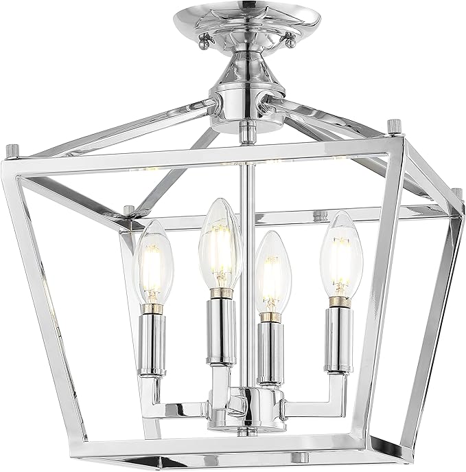 JONATHAN Y JYL7610C Plains Mini Lantern 12" 4-Light Iron Modern Farmhouse LED Flush Mount, Rustic, Industrial, Dimmable, 2700K Cozy Warm Light Kitchen, Hallway, Bathroom, Stairwell, Chrome
