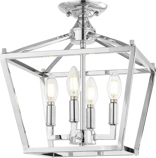 JONATHAN Y JYL7610C Plains Mini Lantern 12" 4-Light Iron Modern Farmhouse LED Flush Mount, Rustic, Industrial, Dimmable, 2700K Cozy Warm Light Kitchen, Hallway, Bathroom, Stairwell, Chrome