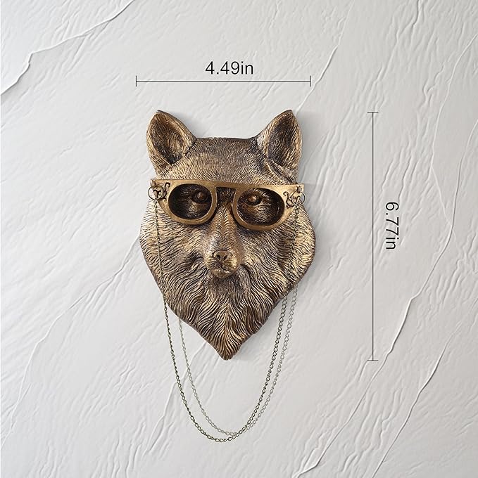 UITWMKTG Gold Animal Head Wall Decor Wall Sculpture Home Decor Statue for Living Room Office Bedroom Modern Decor for Men Women Fox