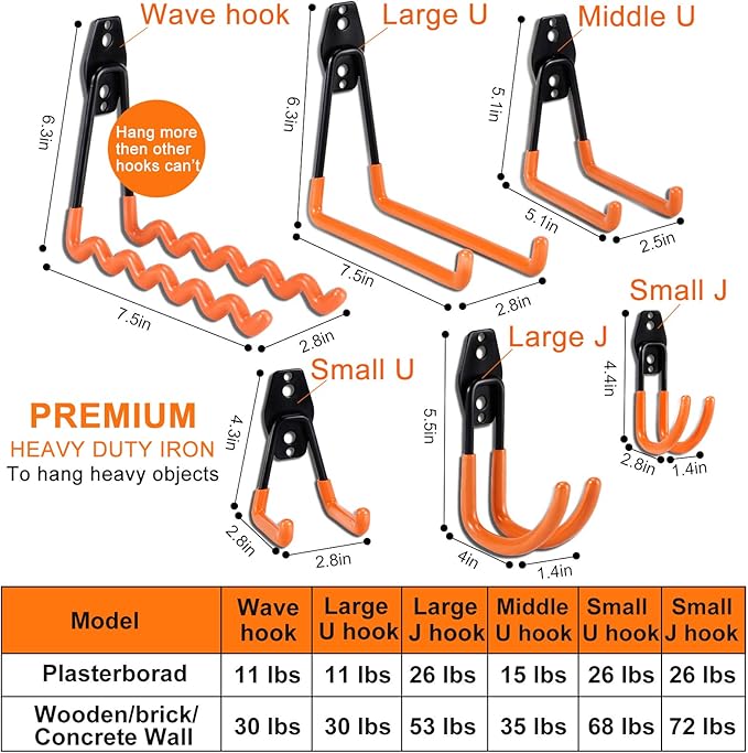 AOBEN Garage Hooks Heavy Duty Hooks for Garage Storage Wall Mount Garage Hanger & Organizer Hook (24PCS)-Orange