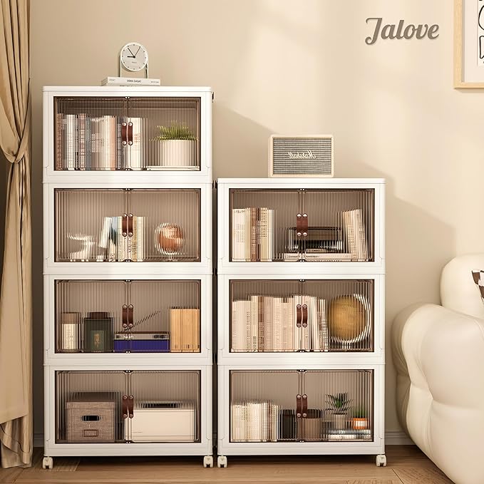 Jalove 88QT Plastic Storage Bins with lids, Stackable Collapsible Storage Containers with Wheels, Closet Organizer and Storage Drawers, Clothes Storage Cabinet for Home Office Garage, 1 Pack White