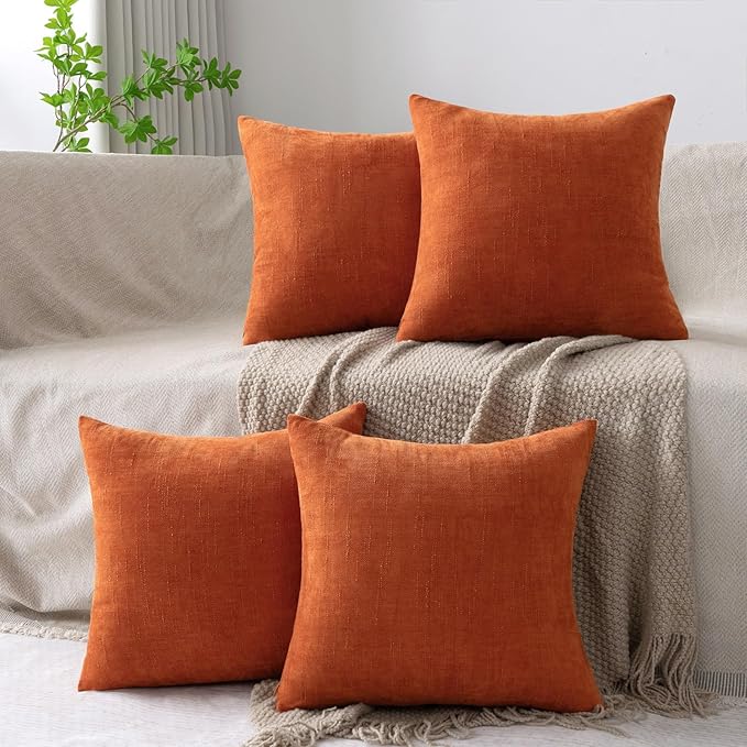 Set of 4 Soft Textured Decorative Throw Pillow Covers 20x20 Inch Cozy Farmhouse Cushion Cover Square Accent Pillow Cases for Bed Couch Sofa Living Room, Burnt Orange