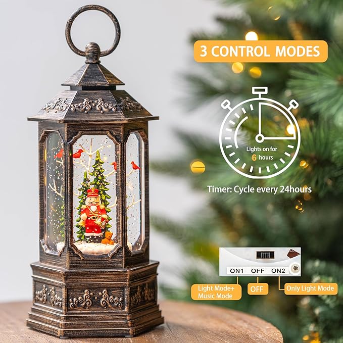 Christmas Snow Globe Nutcracker Lantern, Glitter Lighted Nutcracker & Bear with Music & Timer Water Lantern for Home Decoration and Gift, Battery Operated or USB Powered