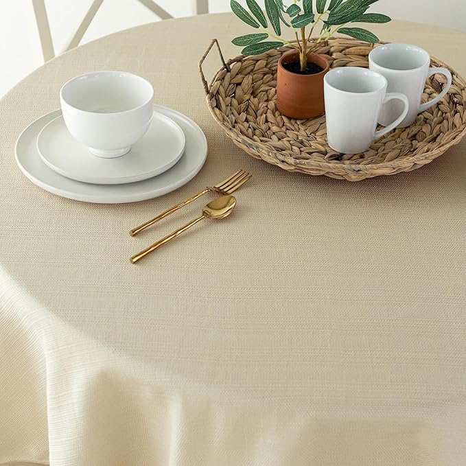 Benson Mills Cameron Textured Fabric Table Cloth, for Everyday Home Dining, Parties, Weddings & Holiday Tablecloths (70" Round, Flax/Beige/Taupe)
