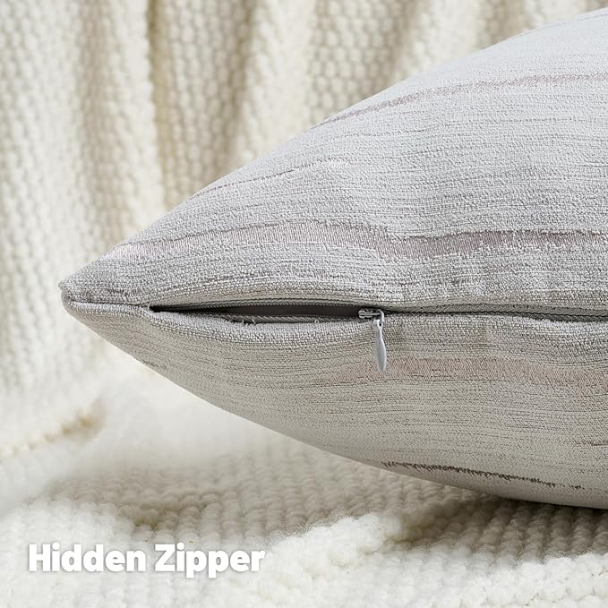FUTEI Grey Chenille Decorative Throw Pillow Covers 20x20 Inch Set of 2,Soft Embossed Striped Textured Cushion Case,Modern Home Decor for Couch Bed Living Room