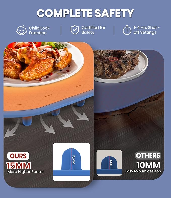 Warming Mat for Food, VEPOKA Food Warmer Mat for Countertop, Electric Warming Tray with 7 Temp Levels & Auto Shut-Off, Food Warmers for Parties, Ideal Gift for Kitchen & Buffet Use