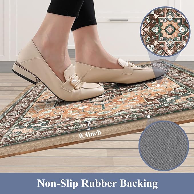 HEBE Anti Fatigue Kitchen Rug Sets 2 Piece Non Slip Kitchen Mats for Floor Cushioned Kitchen Rugs and Mats Waterproof Comfort Standing Mat Runner for Kitchen,Home Office,Sink,Laundry