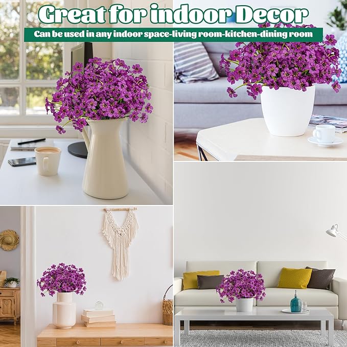 Lnoicy 24 Pcs Artificial Flowers for Outdoor,Plastic Flowers Decoration, UV Resistant Faux Flowers Shrubs, Artificial Plants for Indoor Outside Garden Home Wedding Farmhouse(Fuchsia)