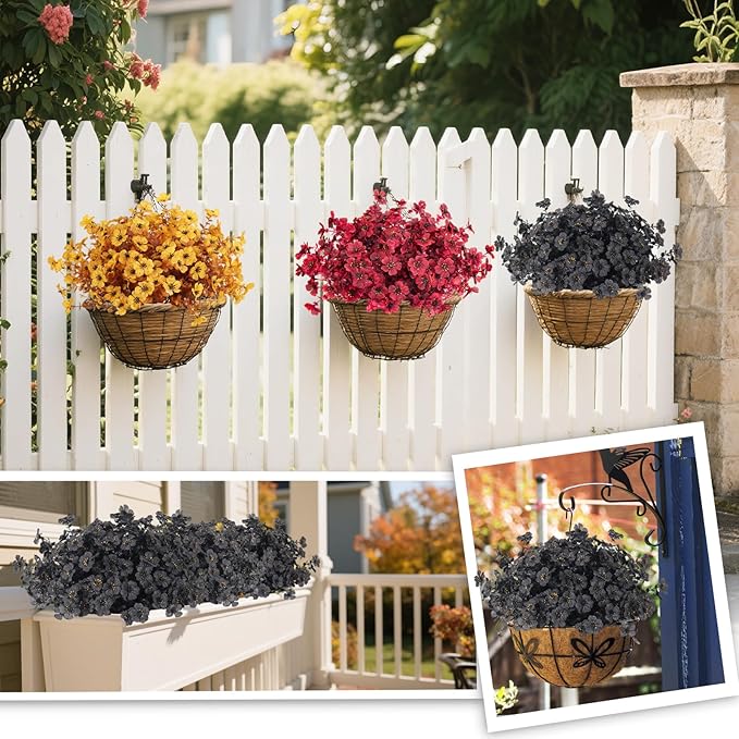 RECUTMS Artificial Black Flowers Realistic Artificial Plants Halloween Fake Flowers No Fade Outdoor Flower UV Resistant Faux Plant Outdoor Faux Shrubs Fake Plants for Halloween Patios Balcony (Black)