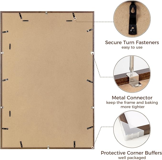 27x40 Picture Frame, Solid Oak Wood 27x40 Poster Frame for Wall, 27 x 40 Frame with Tempered Real Glass, 27x40 Frame with Mat for 24x36, Rustic Wooden 27x40 Art Frame, Walnut Color