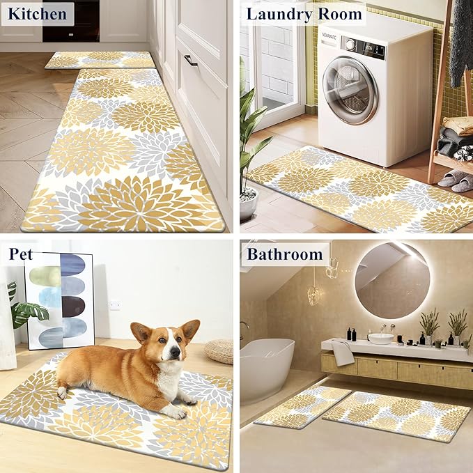 HEBE Anti Fatigue Kitchen Rug Sets 2 Piece Non Slip Kitchen Mats for Floor Cushioned Kitchen Rugs and Mats Waterproof Comfort Standing Mat Runner for Kitchen,Home Office,Sink,Laundry