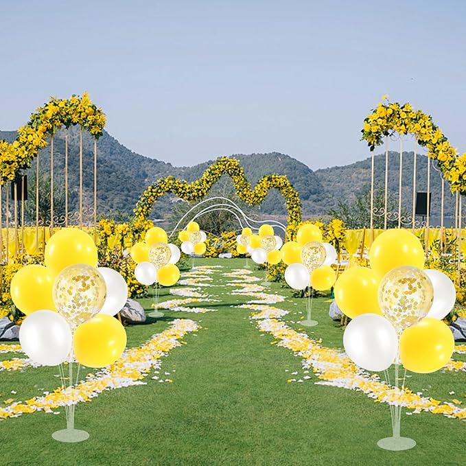 Yellow and White Balloon Stand Centerpiece Table Decorations for Bee Sunflower Daisy Birthday Bridal Shower Engagement Wedding Party Decorations(Yellow white set4)