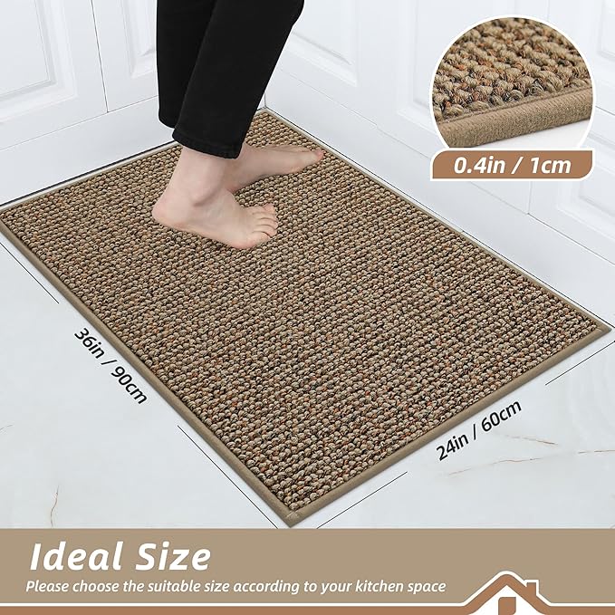 BEQHAUSE Kitchen Rugs 24"x36", Non-Slip Kitchen Mats for Floor, Super Absorbent and Stain Resistant Kitchen Rugs, Machine Washable Rugs for Kitchen, Hallway, Laundry & Sink, Taupe