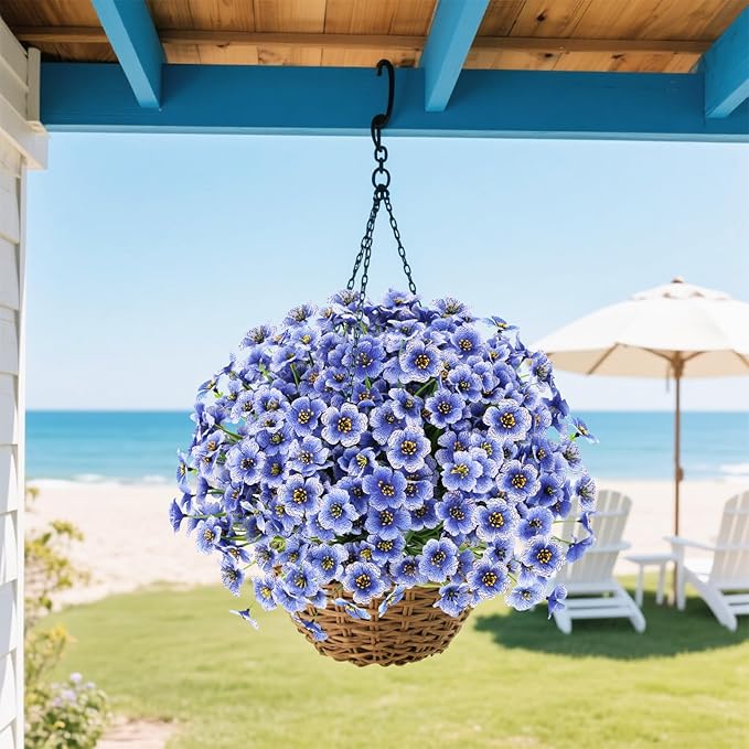 20 Bundles Artificial Flowers for Outdoors Decorations, Fake Flowers Faux Plants Silk Colorful Daisy Flowers Realistic UV Resistant for Garden Patio Porch Box Home Decor (Blue)