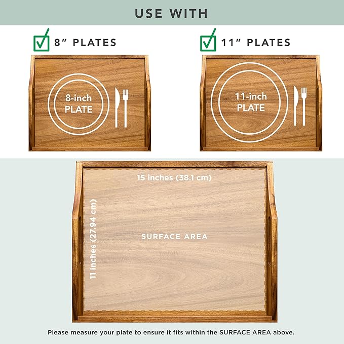 ROSSIE HOME Acacia Wood Bed Tray, Lap Desk - Set of Two - with Hyacinth Storage Basket - Natural - Fits up to 15.6 Inch Laptops - Style No. 70106