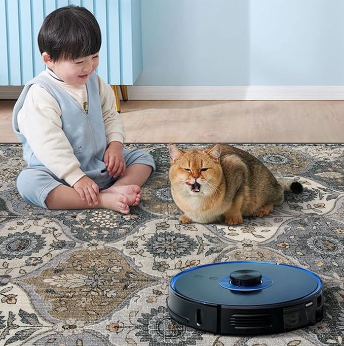 Lahome Moroccan Trellis Washable Area Rug, 5x7 Rugs for Living Room Indoor Non-Slip, Large Oriental Accent Throw Carpet for Bedroom Entryway Bathroom Office, Grey