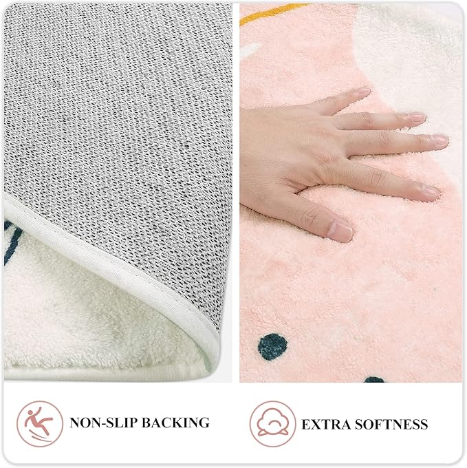 Lahome Pink Washable Living Room Area Rug - 3x5 Small Rugs for Bedroom Non-Slip Throw Soft Nursery Kids Room Low-Plie Boho Botanical Print Carpet for Kitchen Entryway Office Bath Laundry Dining Room