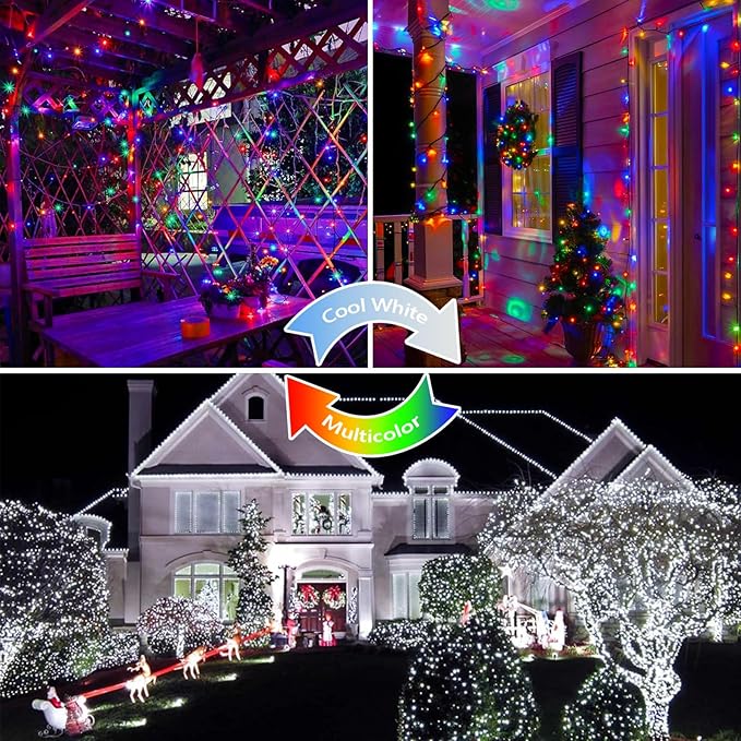 75.8 FT 200 LED Color Changing Christmas String Lights with Remote & Timer & Memory Function, 9 Lighting Modes Waterproof Twinkle Lights for Xmas Tree Holiday Party Garden (Cool White & Multicolor)