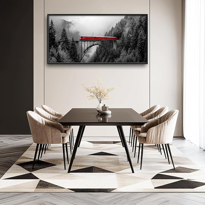 Olivine Train Large Wall Art, Black and White Pictures Wall Decor, Train Painting, Landscape Canvas Prints, Framed Artwork for Men Dining Room Living Room Bedroom Bathroom Home Decoration 60"x30"