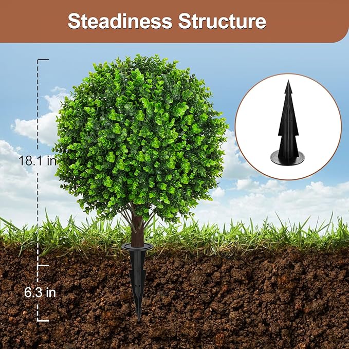 22" Artificial Green Eucalyptus Topiary Ball Trees with Ground Spike Set of 2 - UV Resistant Faux Evergreen Shrubs & Bushes Plants for Outdoor Indoor Front Porch Garden