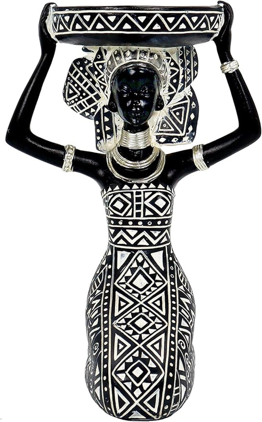 African Lady Figurine Candle Holder with African Tribal Totem for Wedding,Church,Holiday Decor-African Decorative Women Statues, Candlestick Holder for Home and Table Decor(753-B)