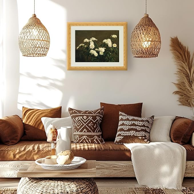 Brivoria Framed Canvas Wall Art Vintage Decor, Antique Botanical Floral Print with White Roses and Rustic Autumn Background for Living Room Dining Room Gallery Wall or Fireplace Display, 16"x20"