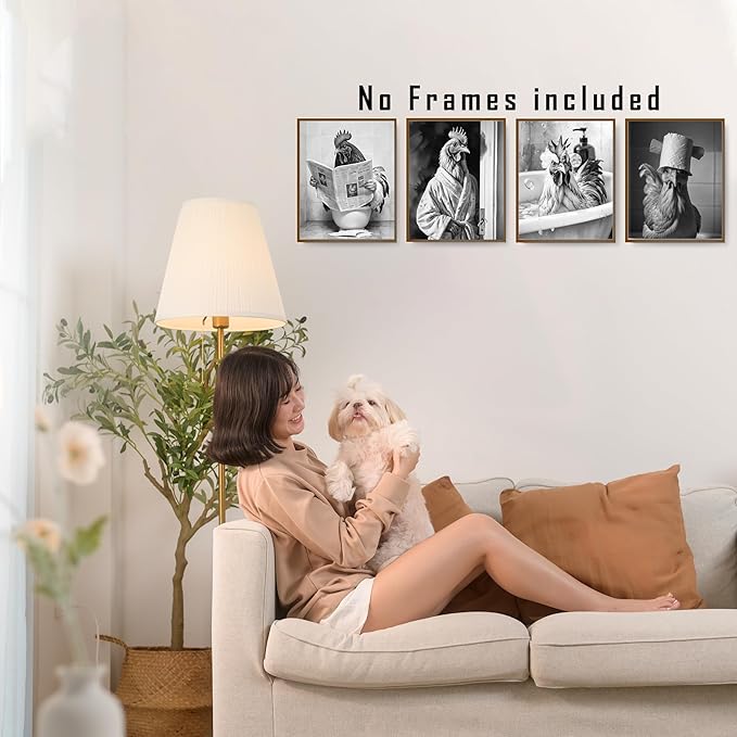 FITIE Funny Chicken Bathroom Wall Art Posters Set of 4, Chicken Bathroom Decor, Humorous Farmhouse Animal Rooster Hen Canvas Prints Artwork Wall Decor for Bath Room Washroom, 8x10 Unframed