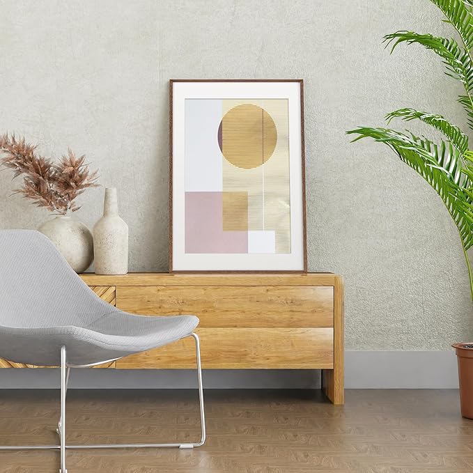 24x36 Picture Frame, 24x36 Poster Frame - Solid Oak Wood & Tempered Real Glass, Large 24 x 36 Frame for Wall, Rustic Wooden 24 by 36 Frame, 24x36 Frame with Mat for 20x30, Walnut Color