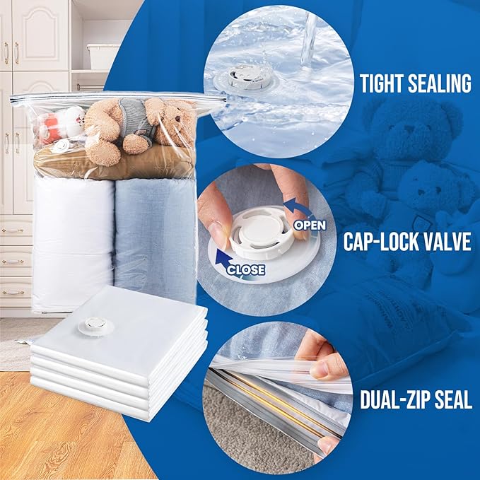 TAILI 8 Pack Vacuum Storage Bags for Comforter and Blankets, Jumbo Vacuum Seal Bags for Bedding 40x31 Inch, Space Saver Bags for Clothes, Pillows, Saving More Closet Space