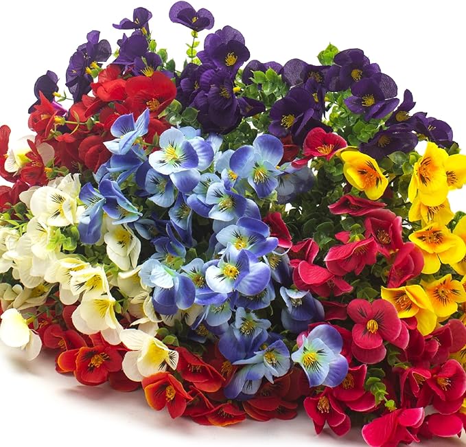 16 Bundles Artificial Silk Flowers Outdoor UV Resistant, Realistic Faux Plants for Spring Wedding Home Decor - Hanging Box Planter Garden Porch Patio Yard Decoration