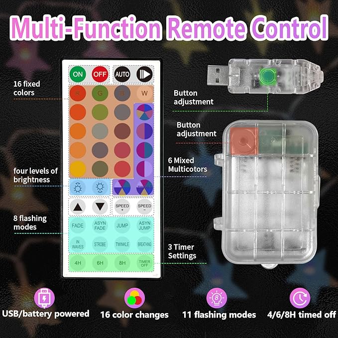 Led Globe String Lights Indoor, 10ft 11 Mode Color Changing String Lights Battery Operated Twinkle Lights with Remote Dimmable Rainbow String Lights for Classroom, Halloween, Room, Christmas