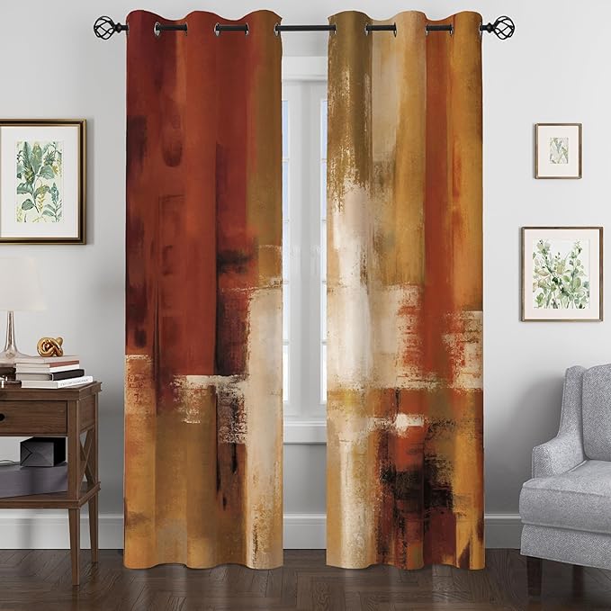Asuexpect Burnt Orange Curtains 2 Panels Abstract Rust Curtain Room Darkening Grommet Window Treatments Modern Decorative for Bedroom Living Room, 42x84 Inches