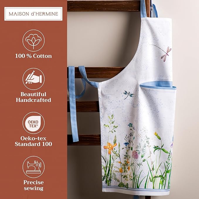 Maison d' Hermine 100% Cotton Apron for women with Pocket Kitchen Chef Apron for Men Cooking Gardening Server Waitress