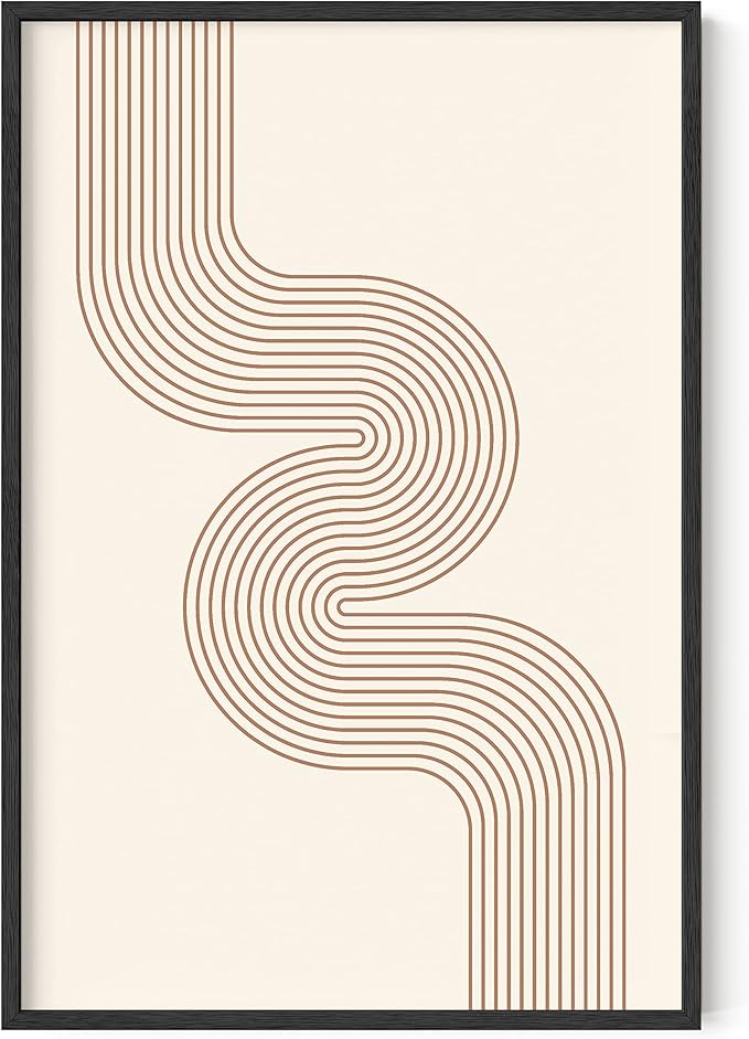 HAUS AND HUES Line Art Mid Century Modern Wall Decor - Boho Prints Wall Art Abstract Geometric Wall Decor Line Art Prints Modern Boho Art Snaking River from Top Left (Unframed, 24x36)