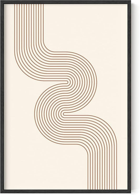 HAUS AND HUES Line Art Mid Century Modern Wall Decor - Boho Prints Wall Art Abstract Geometric Wall Decor Line Art Prints Modern Boho Art Snaking River from Top Left (Unframed, 24x36)